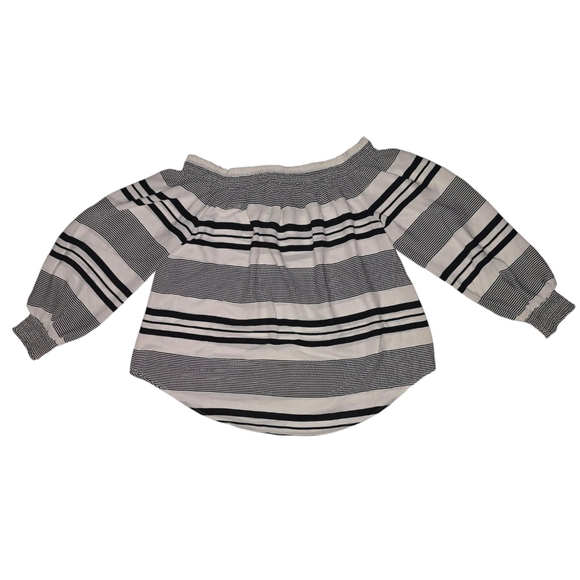 Y2K Lot of 2 EXPRESS, Sz L, Black White Striped Off Shoulder Blouse, Palm Tree - Picture 7 of 7